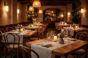 découvrez notre restaurant gastronomique alliant chaises thonet élégantes et tables en chêne massif pour une ambiance authentique et chaleureuse.